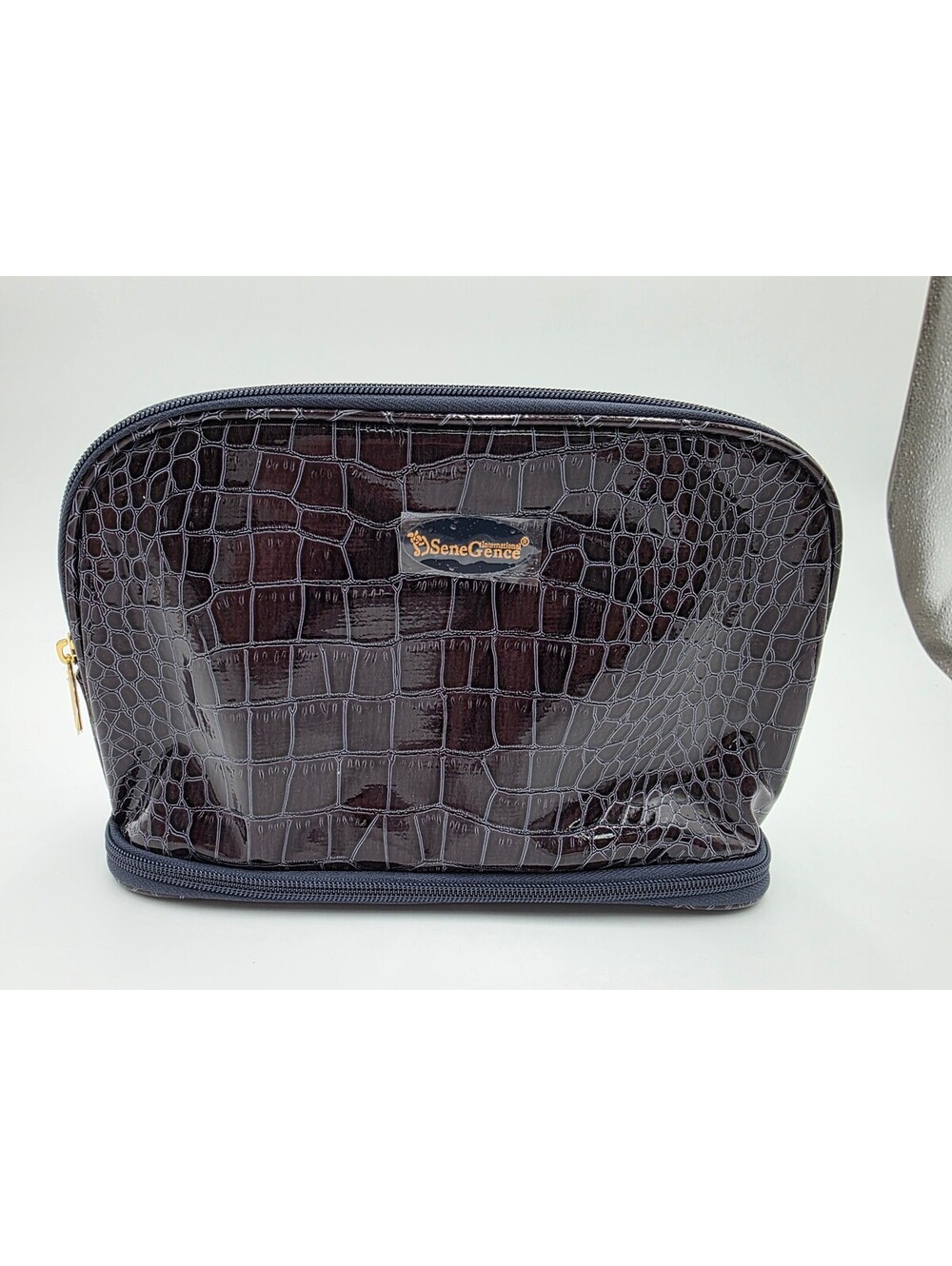 SeneGence Black Croc-Embossed Makeup Bag with Interior Zipper Pocket